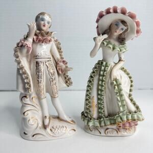 Vintage Victorian Porcelain Figurine Set Japan 3638 Relco Style Couple Gold Trim